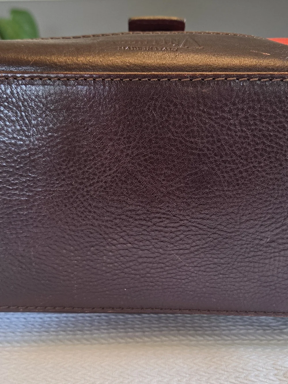 Leather Valentina Satchel Handbag in Red and Brown